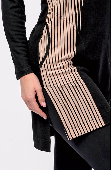 Černobéžové dámské šaty s kapsami 7024