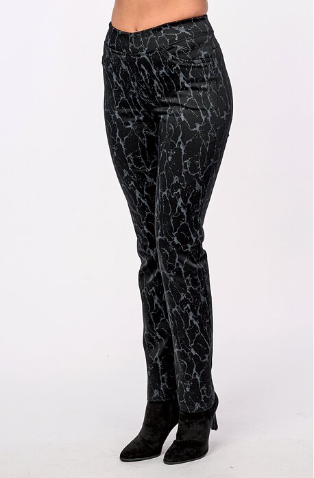 Elegantní černošedé dlouhé dámské kalhoty se šedým vzorem 385