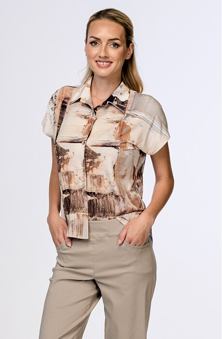 Košilová béžová dámská halenka kimonového střihu 7887