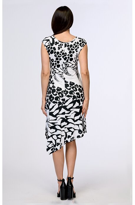 Černobílé dámské šaty se spadenými ramínky 7121