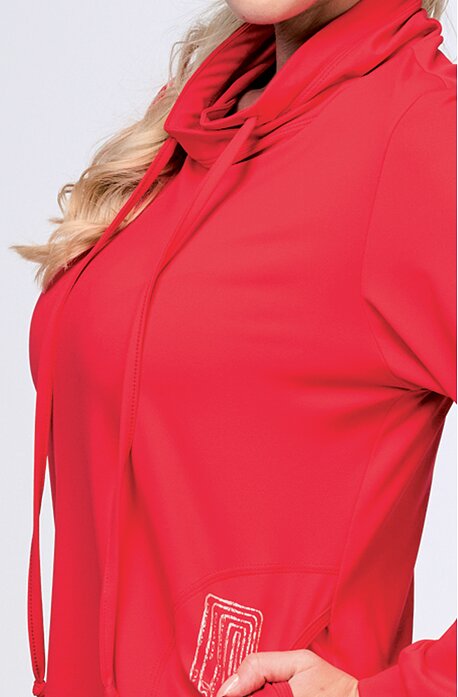 Funkční červená dámská mikina se stojáčkem kapsami a potiskem 666 lom
