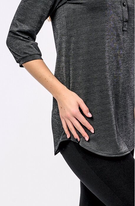 Delší antracitová dámská halenka s légou a 3/4 rukávy 7786