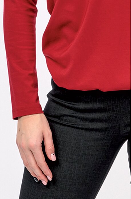 Volnější tmavě červená dámská halenka s dlouhými rukávy 7791