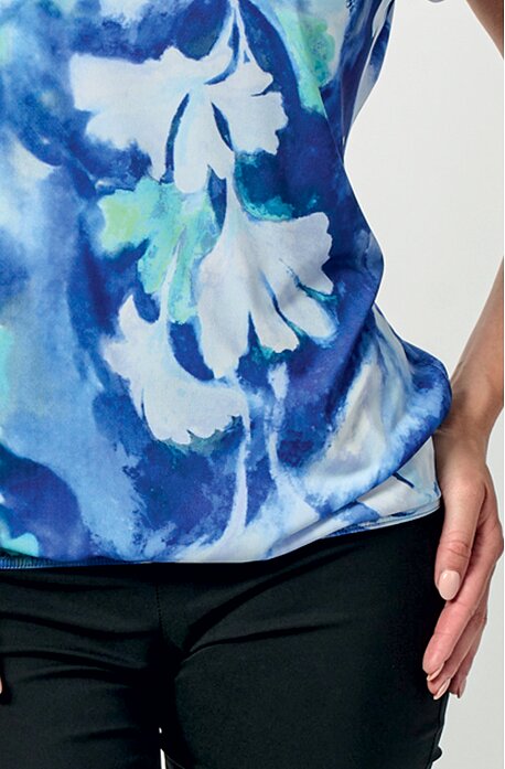 Kimonová modro bílá dámská halenka s výstřihem do V a délkou do gumičky 7883