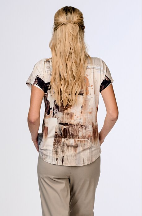 Košilová béžová dámská halenka kimonového střihu 7887