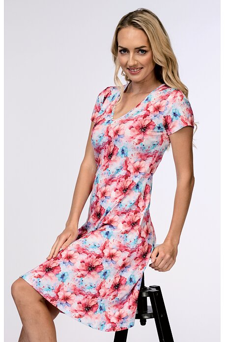 Kratší rozšířené květované dámské šaty 7291