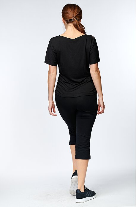 Schwarze 3/4 Baumwolle- Damenhose mit Schlitzen 292