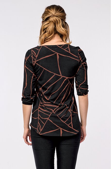 Delší černohnědá dámská halenka s 3/4 rukávy 7702