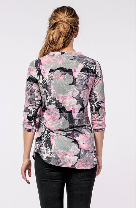 Delší šedorůžová dámská halenka s légou a 3/4 rukávy 7786