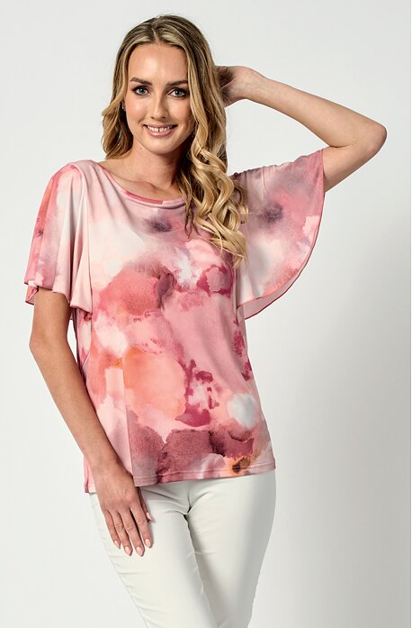 Elegantní růžová dámská halenka s volánovými rukávy 7826