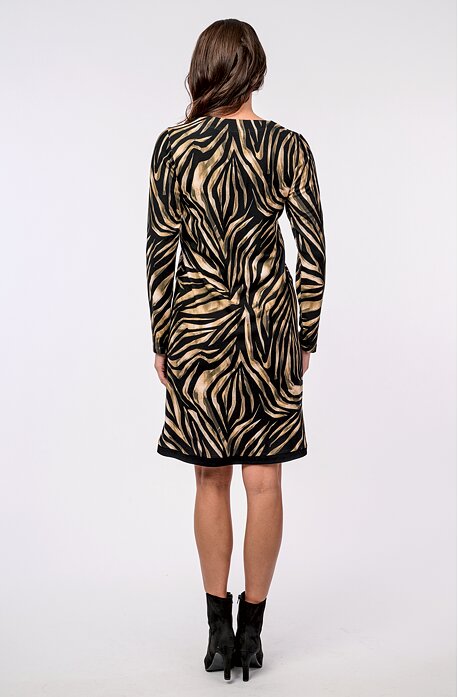 Volnější černokhaki dámské šaty s kapsami a dlouhými rukávy 7082