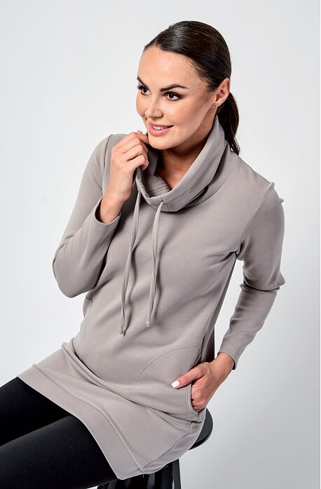 Šedé modalové dámské šaty se stojatým límcem 7217