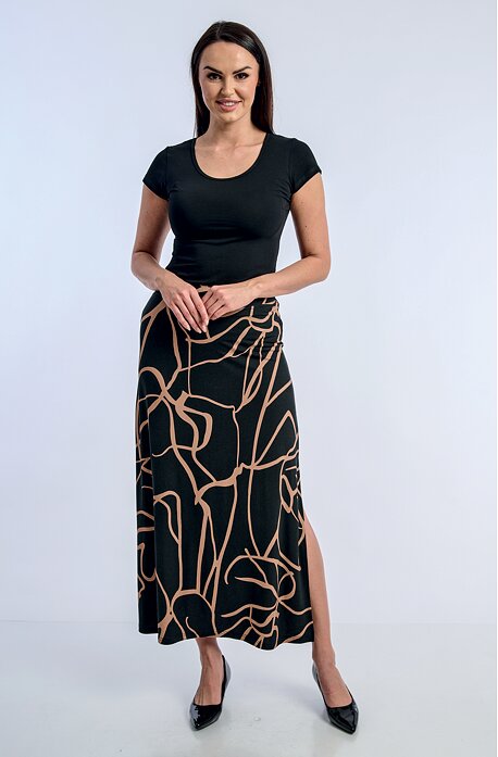 Dlouhá černo hnědá dámská sukně s rozparkem 154