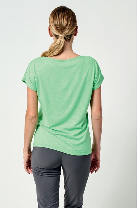 Kimonové jasně zelené dámské tričko se stříbrný potiskem 48