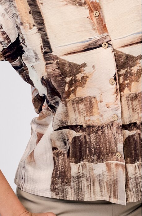 Košilová béžová dámská halenka kimonového střihu 7887