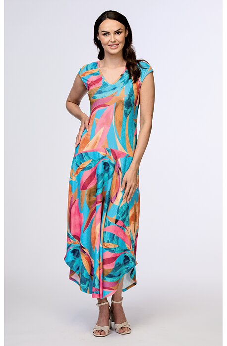 Dlouhé volné tyrkysové dámské šaty 7202