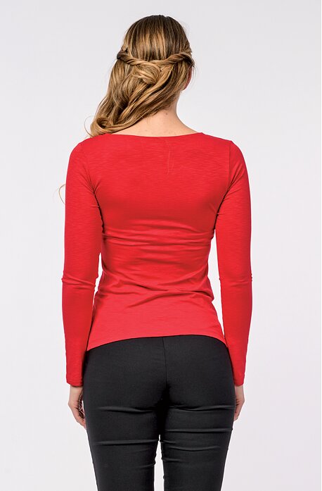 Červené dámské tričko s dlouhými rukávy a potiskem 22