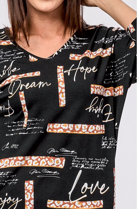 Volnější kimonová černohnědá dámská halenka s dlouhými rukávy 7834