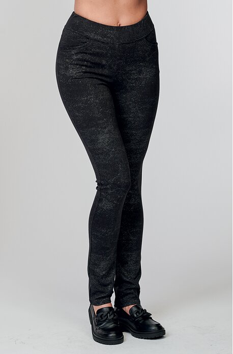 Elegantní úzké černostříbrné dlouhé dámské kalhoty 347