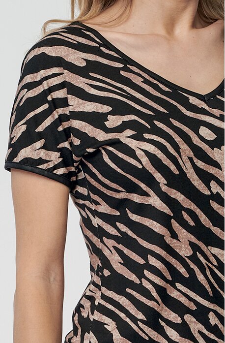 Kimonová černá dámská halenka s výstřihem do V a kontrastními lemy 7716