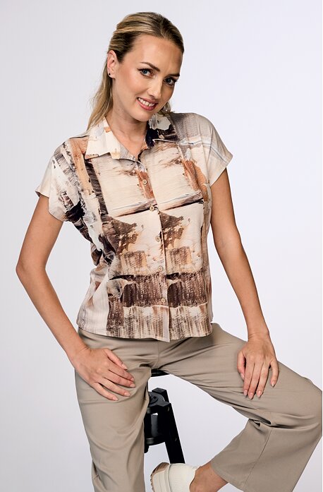 Košilová béžová dámská halenka kimonového střihu 7887