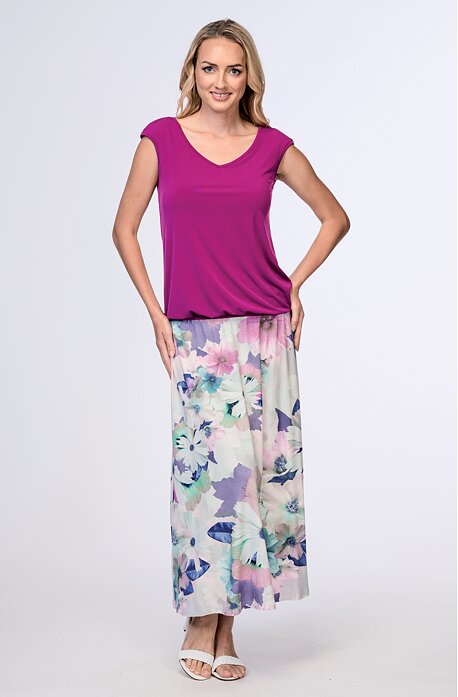 Dlouhá dámská sukně s lila květy 106