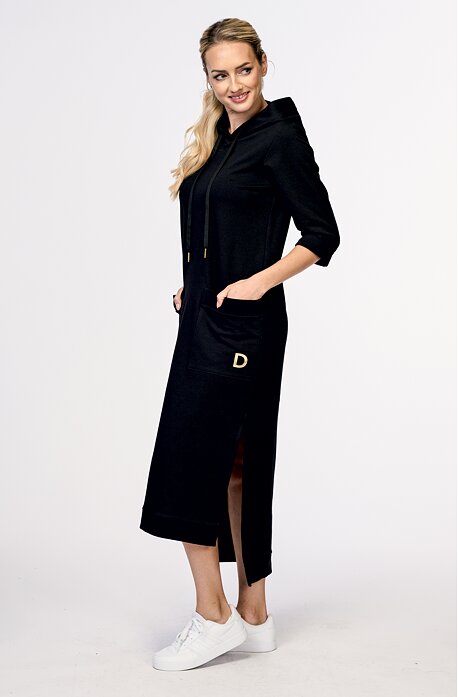 Elegantes schwarzes Damenkleid mit Netzärmeln 7178