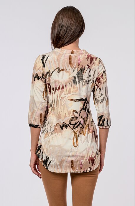 Dlhšia béžovohnedá dámska blúzka s légou a 3/4 rukávmi 7786