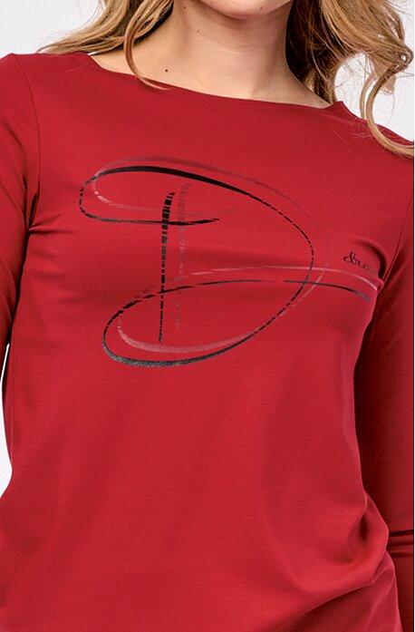 Viskózová tmavě červená dámská halenka s potiskem 7748