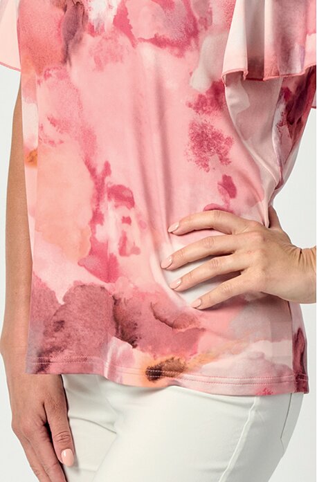 Elegantní růžová dámská halenka s volánovými rukávy 7826